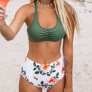Cupshe Women's Celadon Green And Floral Bikini